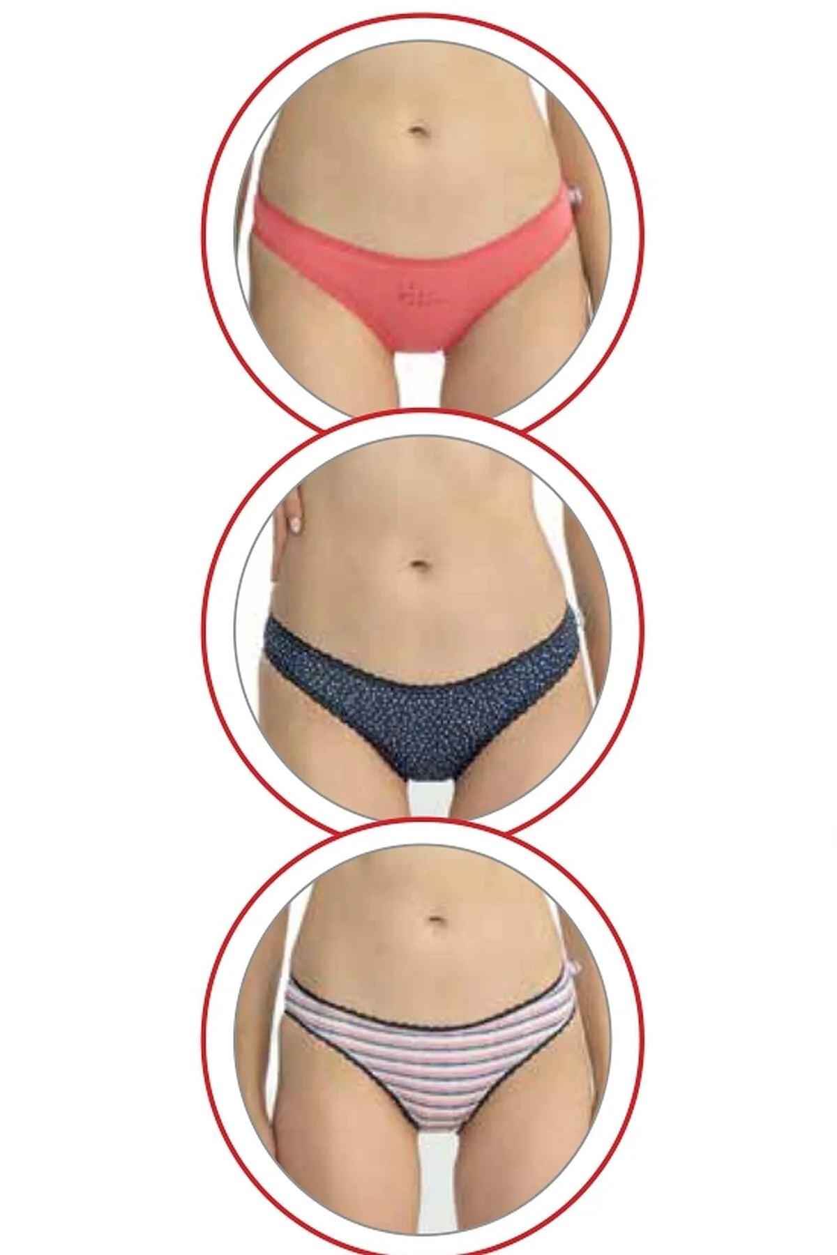 U.S. Polo Assn. Kadın Karışık Desen Pamuklu 3'lü Slip Külot-Mercan